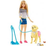 Barbie DWJ68 - Hundespaziergang Puppen Spielset, mit Puppe und stubenreines Hündchen, Mädchen Spielzeug ab 3 Jahren