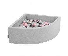 KiddyMoon Bällebad 90X30cm/300 Bälle Bällepool Mit Bällen ∅ 7Cm Für Babys Kinder Viertel Eckig, Hellgrau:Perle-Puderrosa-Silbern