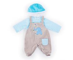 Bayer Design 84676AA Puppenkleidung für 40-46cm Puppen, Latzhose, Oberteil und Mütze, Set, Outfit mit Elefant, blau, grau mit Streifen