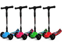 Dreirad Tretroller für Kinder – Faltbar, 4 stufige Höhenverstellung, große Rücktrittbremse, LED-Beleuchtung für Mädchen und Jungen von 5 – 9 Jahre (Rot)