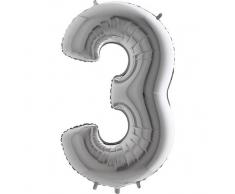 Trendario Folienballon Zahl 3 (Silber) - XXL Riesenzahl 100cm Ballon - Helium Luftballons für Geburtstag, Partydeko, Hochzeit (Zahl 0, Silber)