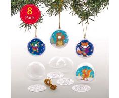 Baker Ross AT290 Weihnachtskugeln Winterwald Freunde zum Ausmalen (8 Stück) Christbaumschmuck Bastelset Kinder, Sortiert