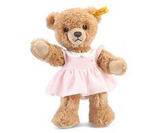 Steiff Schlaf Gut Bär - 25 cm - Teddybär mit Kleid - Kuscheltier für Babys - weich & waschbar - beige / rosa (239526)