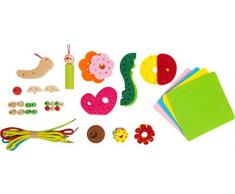 Small Foot 10578 Fädelset inkl. Filz, Perlen, Bändern und Holzfiguren zum Fädeln, verschiedenenfarbige Materialien und Tiere für schöne Ergebnisse