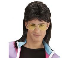 Widmann 01853 - Perücke Mullet, mit Brille, Vokuhila, schwarz, 80er Jahre, Kleidungszubehör, Kunsthaar, Frisur, Retro Style, Bad Taste Party, Karneval, Motto Party