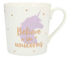 Depesche 5909.004 Tasse mit Henkel, aus Porzellan, 300 ml, mit Aufschrift, Believe in Unicorns, Mehrfarbig