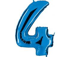 Ballon Zahl in Blau - XXL Riesenzahl 100cm - für Geburtstag Jubiläum & Co - Neun - Party Geschenk Dekoration Folienballon Luftballon Happy Birthday (Zahl 4)