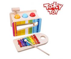 Tooky Toy Holzspielzeug Xylophon mit Hammerspiel inkl. Schlegel und Holz-Hammer - schult Klangverständnis und Koordinationsfähigkeit - ab 3 Jahren geeignet - ca. 27,5 x 14 x 20,5 cm