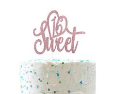 Sweet 16 Cake Topper Celebrate 16th Birthday Party Dekorationen Happy Sweet Sixteen Schild (doppelseitig, roségoldener Glitzer)