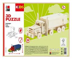 Marabu 317000000004 - KiDS 3D Holzpuzzle Lastwagen, mit 38 Puzzleteilen aus FSC-zertifiziertem Holz, ca. 19 x 8 cm groß, einfache Stecktechnik, zum individuellen Bemalen und Gestalten