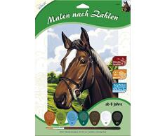 MAMMUT 105011 - Malen nach Zahlen Tiermotiv, Porträt Pferd, Komplettset mit bedruckter Malvorlage im A4 Format, 7 Acrylfarben und Pinsel, Malset für Kinder ab 8 Jahre
