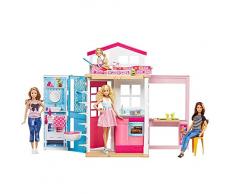 Barbie DVV47 - 2 Etagen Stadthaus, Portables Puppenhaus mit Puppenzubehör, Geschenk und Spielzeug für Mädchen ab 3 Jahren