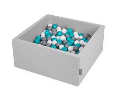 KiddyMoon Bällebad 90X40cm/200 Bälle ∅ 7Cm Bällepool Mit Bunten Bällen Für Babys Kinder Quadrat, Hellgrau:Grau/Weiß/Türkis