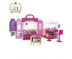 Barbie CHF54 - Glam Ferienhaus, portables Puppenhaus mit 3 Zimmer, 20+ Zubehörteile, ca. 76 cm breit mit Tragegriff, Mädchen Spielzeug ab 3 Jahren