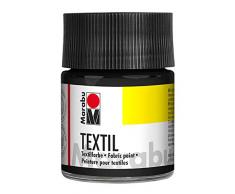 Marabu 17160005073 - Textil Stoffmalfarbe schwarz 50 ml, Stoffdruckfarbe auf Wasserbasis, für helle Stoffe, waschbeständig bis 60°C, weicher Griff, einfache Fixierung durch Bügeln o. Backofen