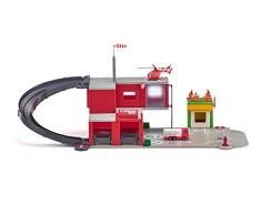 siku 5508, Feuerwache, Rot, Inkl. Aufkleber-Set, Hochwertiger Kunststoff, Mit Licht- und Soundeffekten, Inkl. Feuerwehrauto und Hubschrauber
