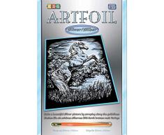 MAMMUT 8251033 - Artfoil, Kratzbild, Tiermotiv, Hengst, Pferd, silber, Komplettset mit Kratzbild, Kratzmesser und Anleitung, Scraper, Scratch, glänzend, Kratzset für Kinder ab 8 Jahre