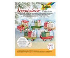 folia 9394 - Adventskalender Weihnachtszug, 60 teiliges Bastelset mit vorgestanzter Eisenbahn und 24 Geschenkpäckchen zum Zusammenstecken, ideal für kleine Geschenke im Advent