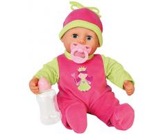 Bayer Design 9380600 - Funktionspuppe First Words Baby mit Fläschchen und Schnuller, 24 Babylaute, 38 cm, pink/grün