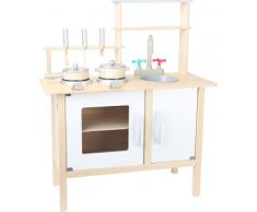 Small Foot 10597 Kinderküche aus Holz mit Regal als Abstellfläche, Zwei Herdplatten und Waschbecken sowie Backofen und Küchenschrank, inkl. DREI Küchenhelfer, Pfanne und Top mit Deckel