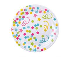 Boland 31046 - Partygeschirr Teller Konfetti, 6 Stück, Durchmesser 23 cm, Birthday, Pappteller, Papierteller, umweltfreundlich, Einweggeschirr, Einwegteller, Party, Geburtstag
