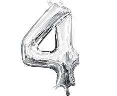 amscan 3308211 Folienballon Minishape Zahl 4, Silber