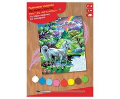 MAMMUT 8220124 - Malen nach Zahlen Junior, Einhorn, Komplettset mit bedruckter Malvorlage im A4 Format, 8 Acrylfarben, Pinsel und Anleitung, Malset für Kinder ab 8 Jahre