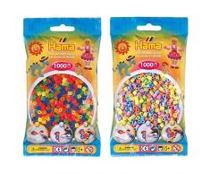 Hama 207-51 - Bügelperlen im Beutel, ca. 1000 Stück, neon-Mix & 207-50 - Perlen, 1000 Stück, pastell gemischt