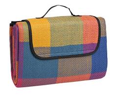Picknickdecke, ca. 130 x 170 cm für 2 bis 4 Personen, wasserabweisende Unterseite, Oberseite mit Fleece, ideal für Camping, Picknick, Festival, Strand, auf Reisen und für Grillpartys, bunt
