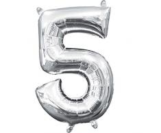 amscan 3308411 Folienballon Minishape Zahl 5, Silber