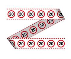 Folat 28420 Party Absperrband Verkehrsschild-15 m-Zahl: 20, rot/weiß