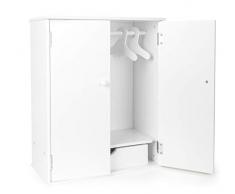 Small Foot 11213 Puppenschrank in modernem, weißen Design, fördert den Ordnungssinn, mit Kleiderstange, Schublade und Kleiderbügel, schöne Ergänzung zum Puppen-Zubehör Spielzeug