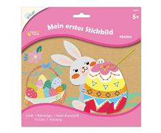 MAMMUT 162011 Mein erstes Stickbild mit Tier Motiv Häschen, Komplettset mit Bildvorlage in Tierform, Nadel aus Kunststoff, 5X Garn und Anleitung, kreatives Bastelset für Kinder ab 5 Jahre