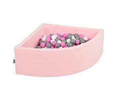KiddyMoon Bällebad 90X30cm/300 Bälle Bällepool Mit Bällen ∅ 7Cm Für Babys Kinder Viertel Eckig, Rosa: Grau/Weiß/Hellpink