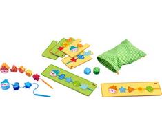 HABA 304653 - Fädelspiel Raupe, Lernspiel und Motorikspielzeug ab 18 Monaten, Holzfiguren zum Fädeln mit bunten Raupen- und Blumenmotiven