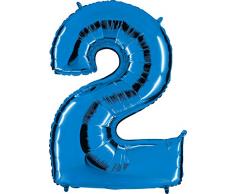 Ballon Zahl in Blau - XXL Riesenzahl 100cm - für Geburtstag Jubiläum & Co - Neun - Party Geschenk Dekoration Folienballon Luftballon Happy Birthday (Zahl 2)
