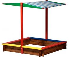 dobar 94355FSC - Sandkasten Holz mit Dach, groß XL viereckig, Sandkiste Sonnendach für Kinder Outdoor, 120 x 120 x 125 cm, FSC-Holz, bunt