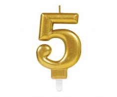 Amscan 9901920 Schimmernde Zahlenkerze, Zahl 5, gold, 9,5 cm