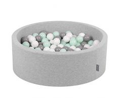 KiddyMoon Bällebad 90X30cm/300 Bälle ∅ 7Cm Bällepool Mit Bunten Bällen Für Babys Kinder Rund, Hellgrau:Weiß/Grau/Minze