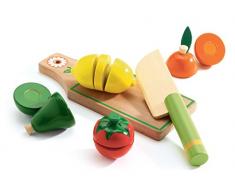 Djeco DJ06526 Holzspielzeug Schneidbrett mit Messer, Obst und Gemüse, Multicolour