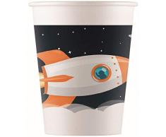 Procos 90621 Partybecher Weltraum aus Pappe, 8 Stück, schwarz, weiß