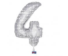 Folat 631648 - Folienballon Zahl 4 - weiß / silber - ca. 86 cm