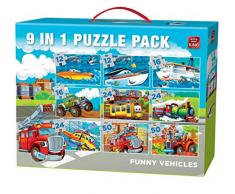 King 5521 Puzzle-Pack - Funny Vehicles - 9 Puzzles in 1 - Kinder - Jungen