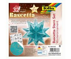 folia 404/1515 - Bastelset Bascetta Stern Winterornament türkis/kupfer, 32 Blatt, 15 x 15 cm, fertige Größe des Papiersterns ca. 20 cm, mit ausführlicher Anleitung - ideal zur zeitlosen Dekoration