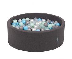 KiddyMoon Bällebad 90X30cm/200 Bälle ∅ 7Cm Bällepool Mit Bunten Bällen Für Babys Kinder Rund, Dunkelgrau:Perle/Grau/Transparent/Baby Blue/Minze