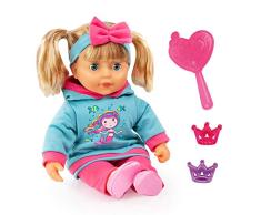 Bayer Design 93834AA Babypuppe, Funktionspuppe, Puppe mit blonden Haaren, My Little Sister 38cm, mit Sounds und Zubehör, Weichkörper, türkis, pink