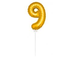Folienballon * Zahl 9 * in Gold mit Stab als Deko für 9. Kindergeburts
