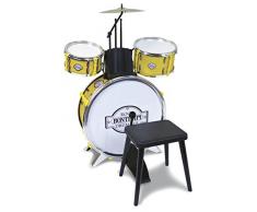 Bontempi 51 4531 Metallisiertes Schlagzeug: Baßtrommel Ø 385 mm mit Pedal. 2 kleine Trommeln Ø 170 Becken Ø 210 mm. 2 Schlagstöcken. Echte Sounds. Inkl. Hocker. Maße: 500x500x680 mm
