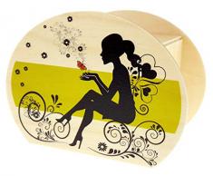 Hess Holzspielzeug 15232 - Spardose aus Holz mit Schlüssel, Elfe und Herz, Geschenk zum Geburtstag oder andere Anlässe, ca. 11,5 x 8,5 x 6,5 cm