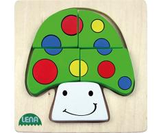 Lena 32138 - Holzpuzzle Pilz, Kinderpuzzle mit Grundplatte 14 x 14 cm und 5 Puzzleteilen, Teile und Platte aus 100% FSC Holz, Puzzlespiel für Kinder ab 18+ Monaten, Legespiel für Kleinkinder